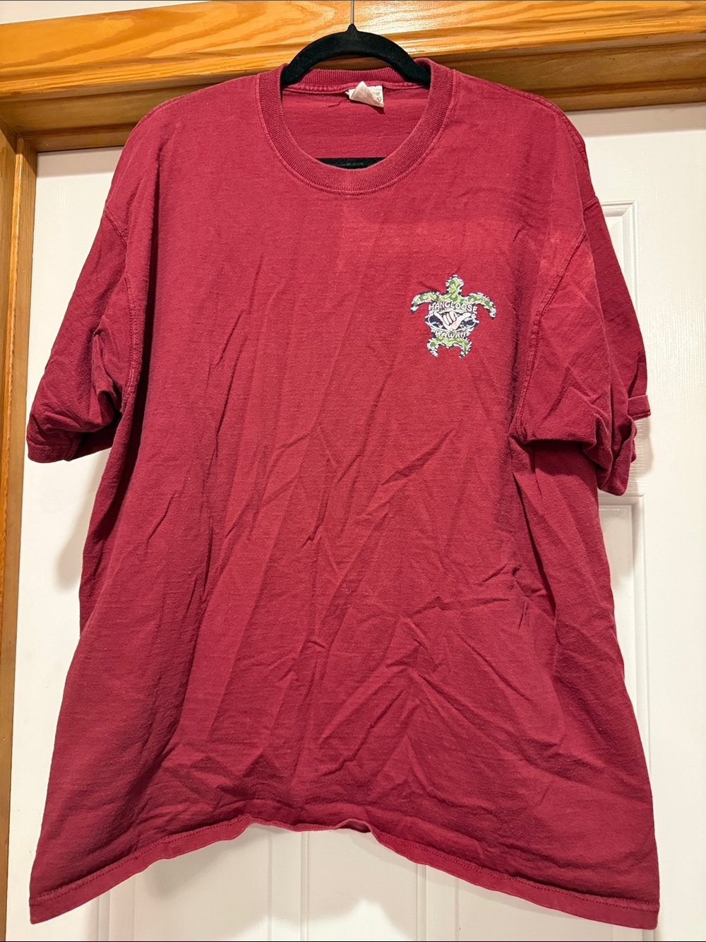 Fruit of the Loom Men's Short Sleeve Tee in Maroon with Turtle Patch